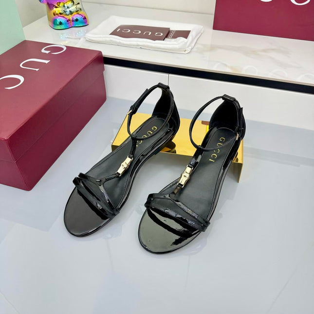 GG THONG SANDALS 25S IN BLACK LAMBSKIN WITH GOLD HARDWARE