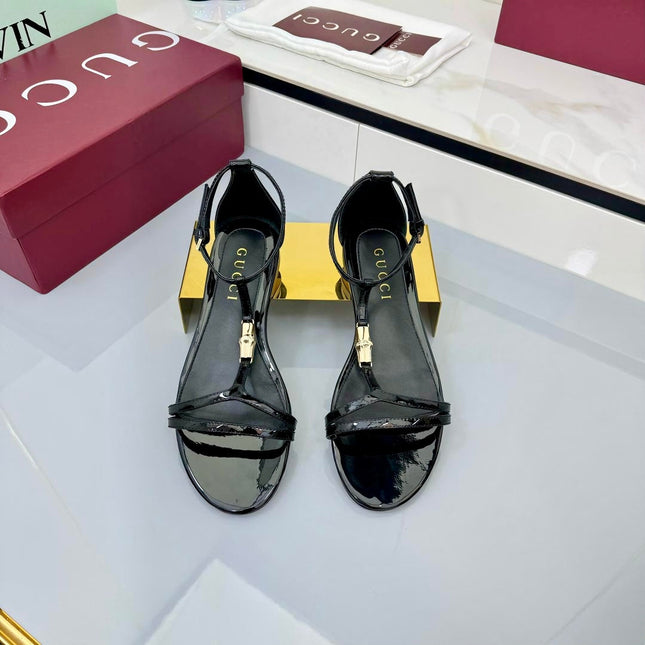 GG THONG SANDALS 25S IN BLACK LAMBSKIN WITH GOLD HARDWARE