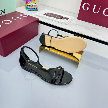 GG THONG SANDALS 25S IN BLACK LAMBSKIN WITH GOLD HARDWARE