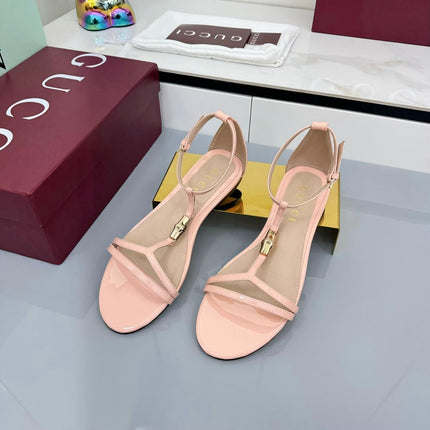 GG THONG SANDALS 25S IN LIGHT PINK LAMBSKIN WITH GOLD HARDWARE