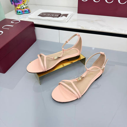 GG THONG SANDALS 25S IN LIGHT PINK LAMBSKIN WITH GOLD HARDWARE