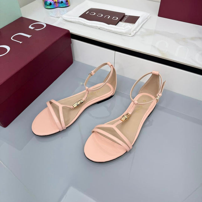 GG THONG SANDALS 25S IN LIGHT PINK LAMBSKIN WITH GOLD HARDWARE