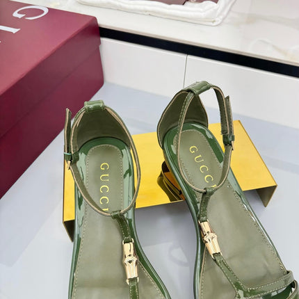 GG THONG SANDALS 25S IN DARK GREEN LAMBSKIN WITH GOLD HARDWARE