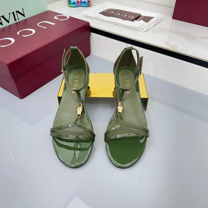 GG THONG SANDALS 25S IN DARK GREEN LAMBSKIN WITH GOLD HARDWARE