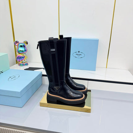 PRADA 25S TALL CHELSEA BOOTS 50MM IN BLACK GLOSSY CALFSKIN