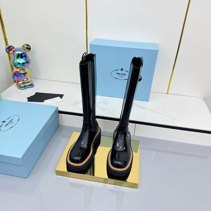 PRADA 25S TALL CHELSEA BOOTS 50MM IN BLACK GLOSSY CALFSKIN