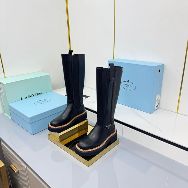 PRADA 25S TALL CHELSEA BOOTS 50MM IN BLACK CALFSKIN