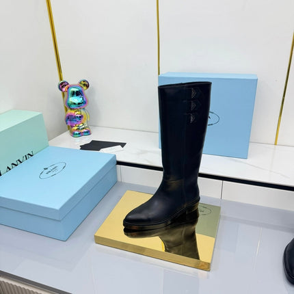 PRADA 25S CHUNKY SOLE TALL BOOTS MARTIN 50MM IN BLACK CALFSKIN