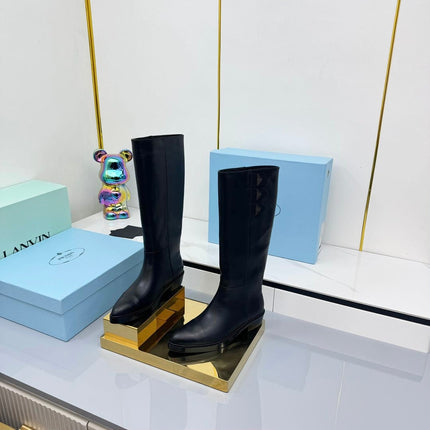 PRADA 25S CHUNKY SOLE TALL BOOTS MARTIN 50MM IN BLACK CALFSKIN