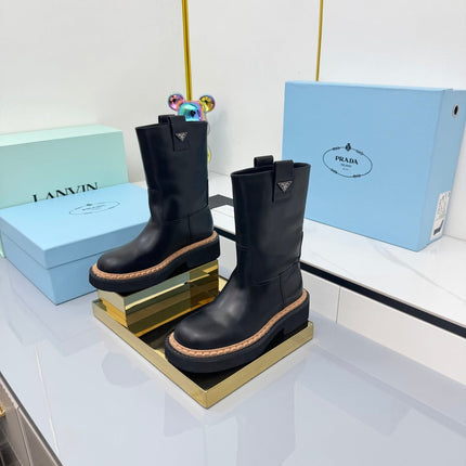 PRADA 25S HIGH MARTIN BOOTS 50MM IN BLACK CALFSKIN