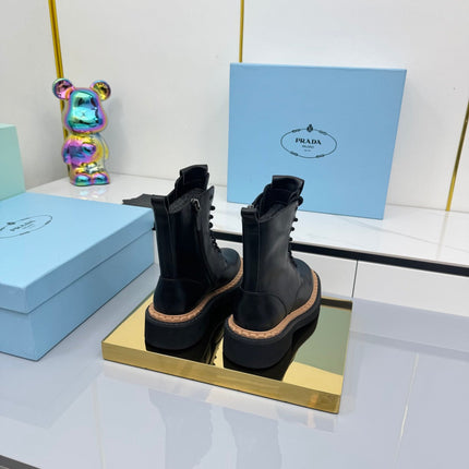 PRADA 25S LONG THICK SOLED MARTIN BOOTS 50MM IN BLACK CALFSKIN