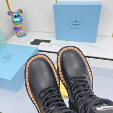 PRADA 25S LONG THICK SOLED MARTIN BOOTS 50MM IN BLACK CALFSKIN