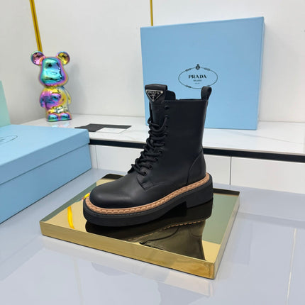 PRADA 25S LONG THICK SOLED MARTIN BOOTS 50MM IN BLACK CALFSKIN