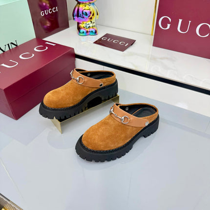 GG PLATFORM MULES 25S IN BURNT ORANGE SUEDE