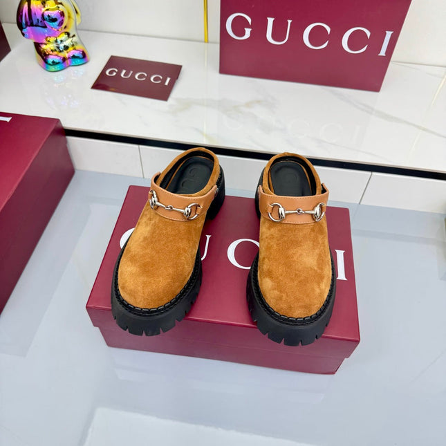 GG PLATFORM MULES 25S IN BURNT ORANGE SUEDE