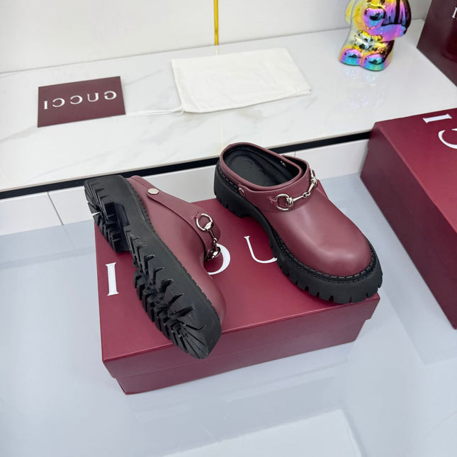 GG PLATFORM MULES 25S IN DARK RED CALFSKIN