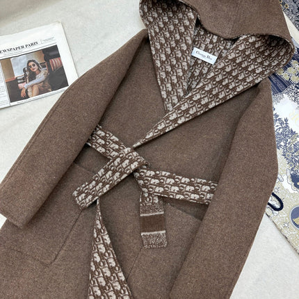 DIOR HOODED COAT IN DARK BROWN WOOL