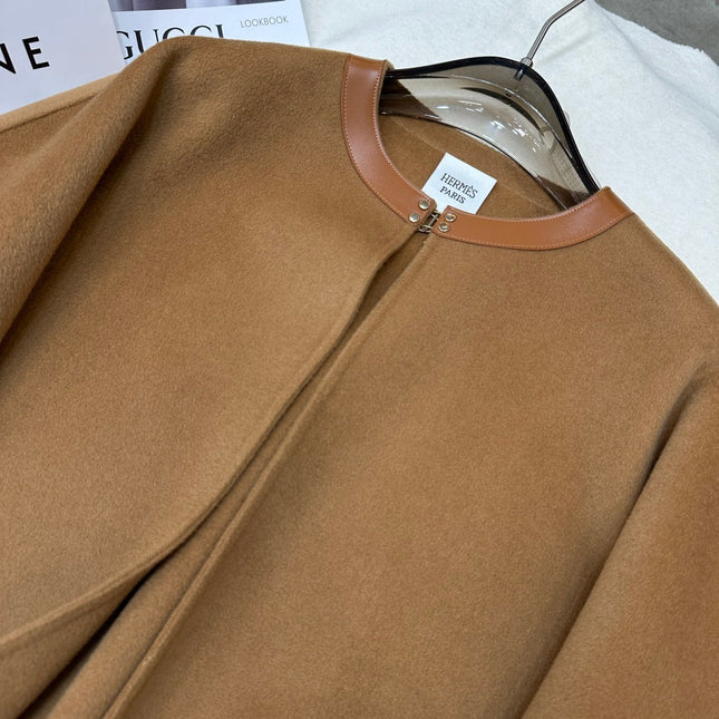 HERMES 25S LONG CASHMERE COAT WITH ROUND NECK 277