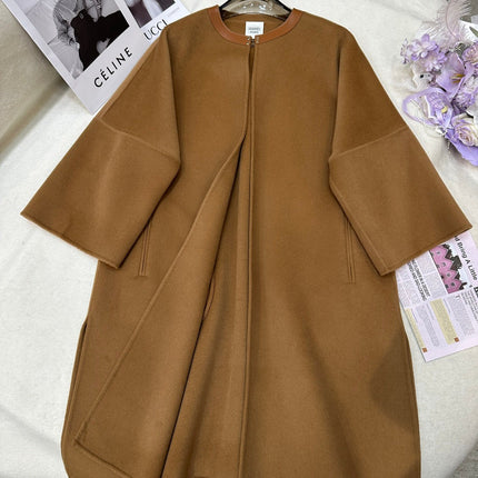 HERMES 25S LONG CASHMERE COAT WITH ROUND NECK 277