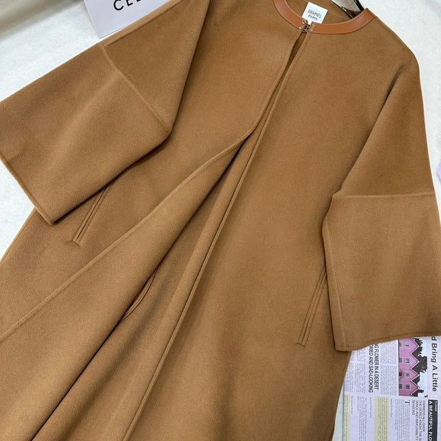 HERMES 25S LONG CASHMERE COAT WITH ROUND NECK 277