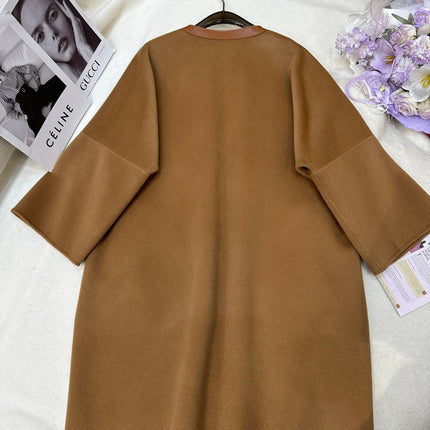 HERMES 25S LONG CASHMERE COAT WITH ROUND NECK 277