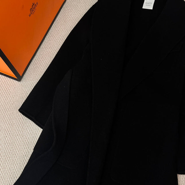 HERMES 25S LAPEL-COLLAR CASHMERE COAT 210