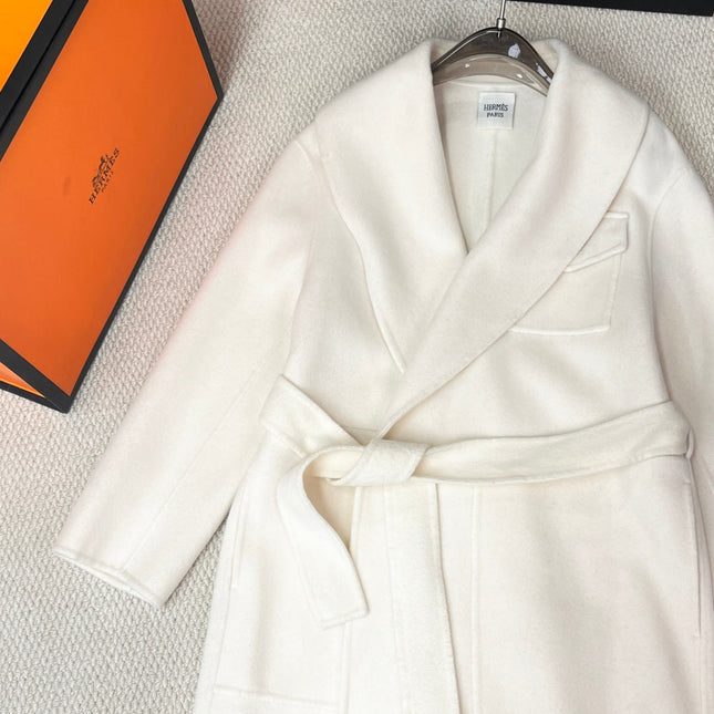HERMES 25S LAPEL-COLLAR CASHMERE COAT 209
