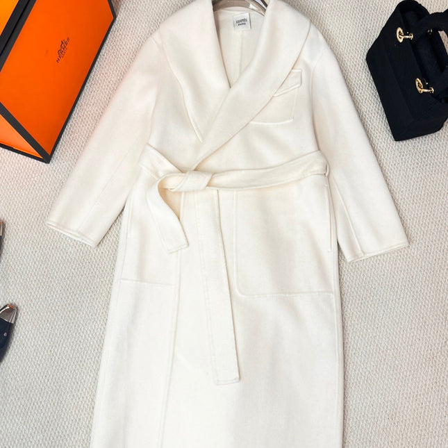 HERMES 25S LAPEL-COLLAR CASHMERE COAT 209