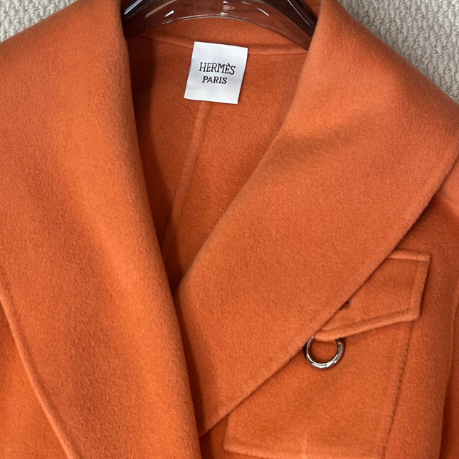 HERMES 25S LAPEL-COLLAR CASHMERE COAT 208