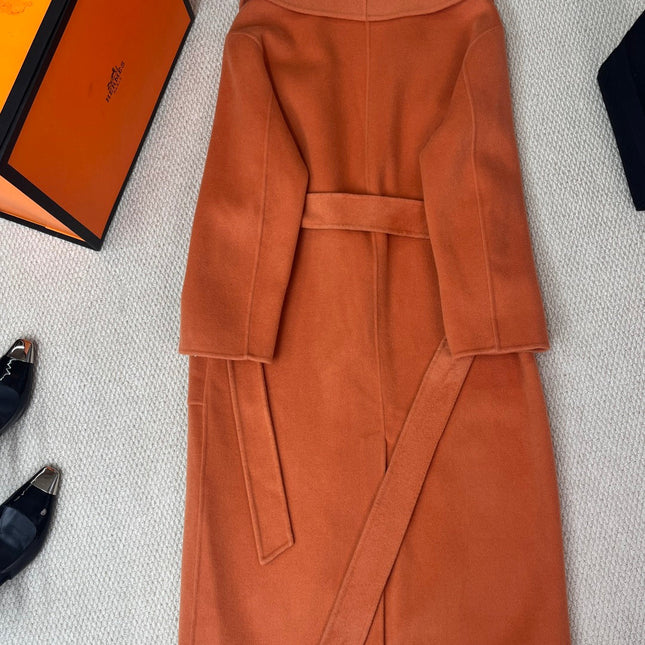 HERMES 25S LAPEL-COLLAR CASHMERE COAT 208