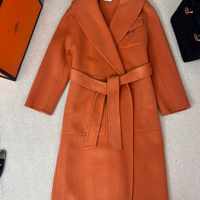 HERMES 25S LAPEL-COLLAR CASHMERE COAT 208