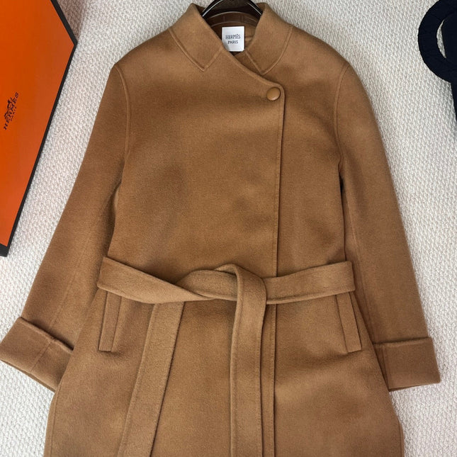 HERMES 25S STAND-COLLAR CASHMERE COAT 207