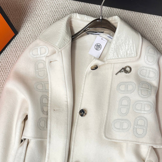 HERMES 25S LONG CASHMERE PIG-NOSE COAT 206