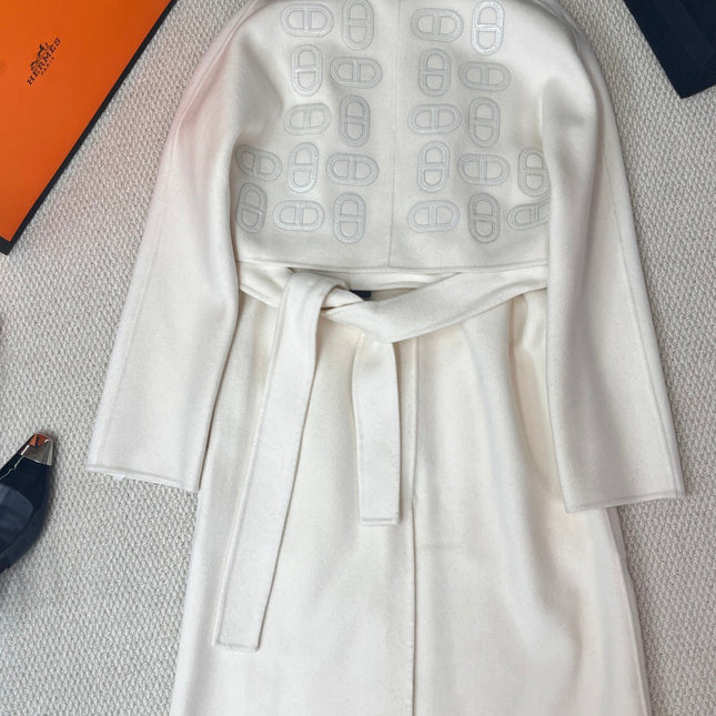 HERMES 25S LONG CASHMERE PIG-NOSE COAT 206