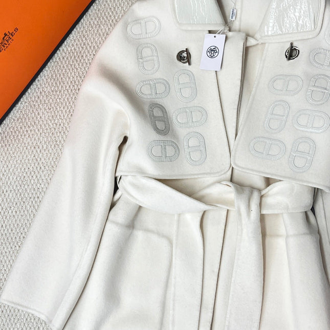 HERMES 25S LONG CASHMERE PIG-NOSE COAT 206