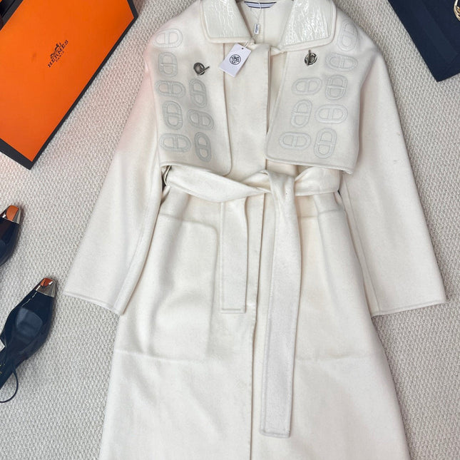 HERMES 25S LONG CASHMERE PIG-NOSE COAT 206