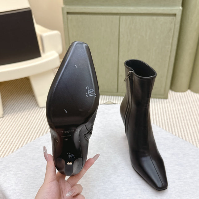 YSL 25S HEELED ANKLE BOOTS 75 MM IN BLACK LAMBSKIN