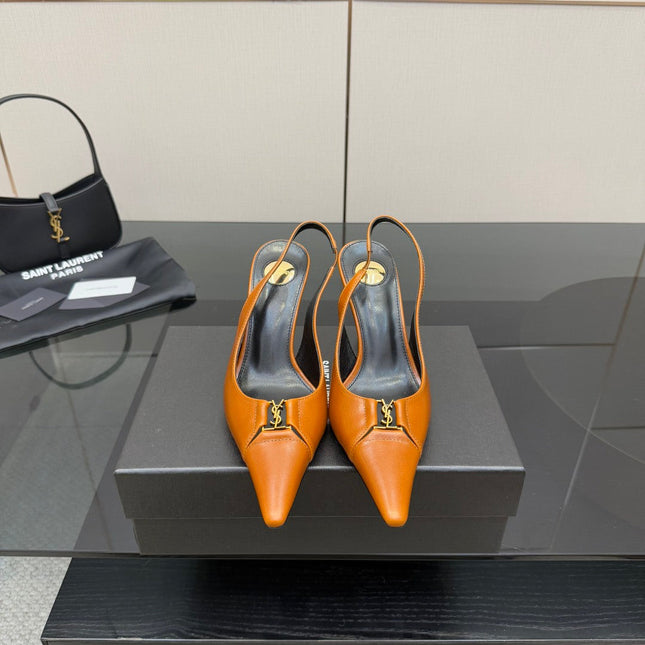 YSL 25S SLINGBACK HIGH HEELS 90 MM IN DARK ORANGE LAMBSKIN WITH GOLD HARDWARE STYLE 13