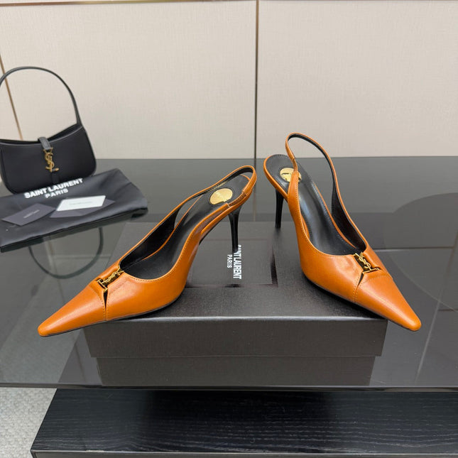 YSL 25S SLINGBACK HIGH HEELS 90 MM IN DARK ORANGE LAMBSKIN WITH GOLD HARDWARE STYLE 13