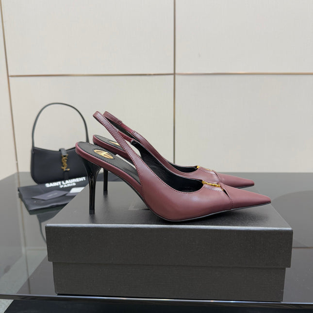 YSL 25S SLINGBACK HIGH HEELS 90 MM IN DARK RED LAMBSKIN WITH GOLD HARDWARE STYLE 2