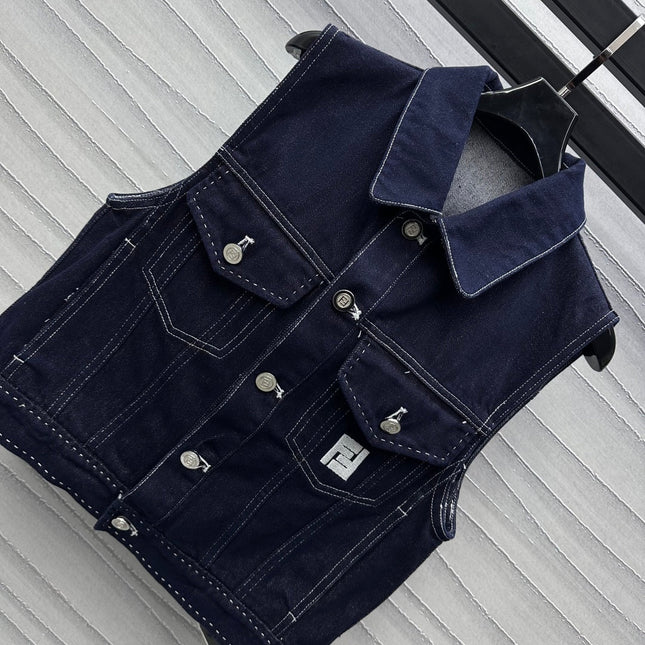 Fendi 25C Embroidered Denim Vest 228894