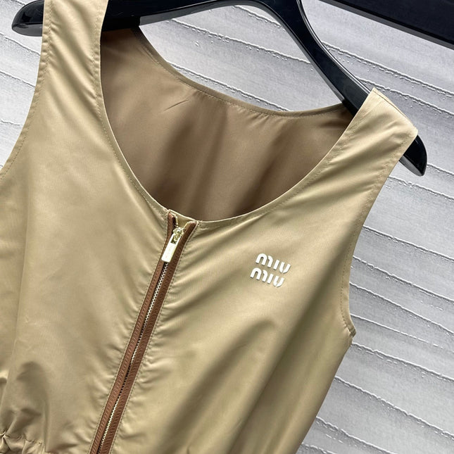 Miu Sleeveless Technical Nylon Beige Dress