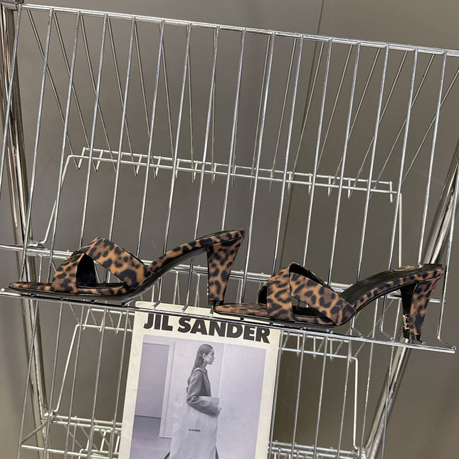 YSL 25S JILL MULES 75MM IN LEOPARD PRINT SMOOTH CALFSKIN