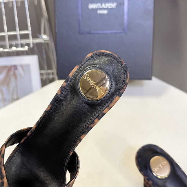 YSL 25S JILL MULES 75MM IN LEOPARD PRINT SMOOTH CALFSKIN