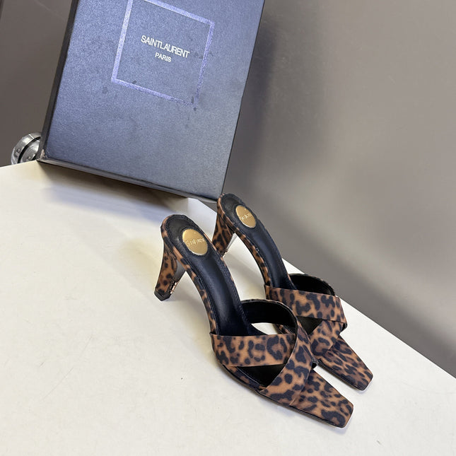 YSL 25S JILL MULES 75MM IN LEOPARD PRINT SMOOTH CALFSKIN