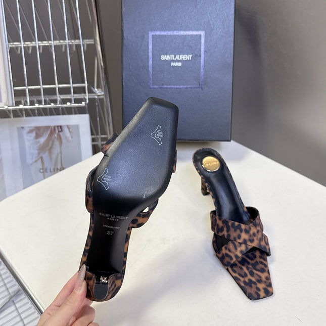 YSL 25S JILL MULES 75MM IN LEOPARD PRINT SMOOTH CALFSKIN