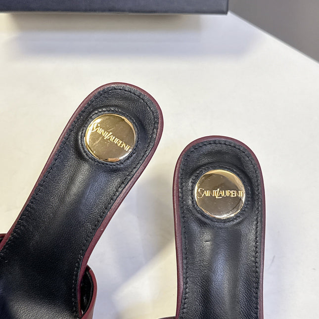 YSL 25S JILL MULES 75MM IN MAHOGANY RED SMOOTH CALFSKIN