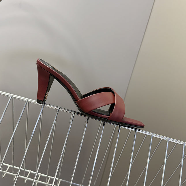 YSL 25S JILL MULES 75MM IN MAHOGANY RED SMOOTH CALFSKIN