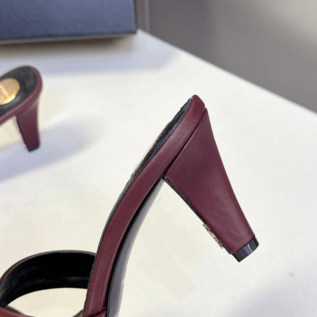 YSL 25S JILL MULES 75MM IN MAHOGANY RED SMOOTH CALFSKIN