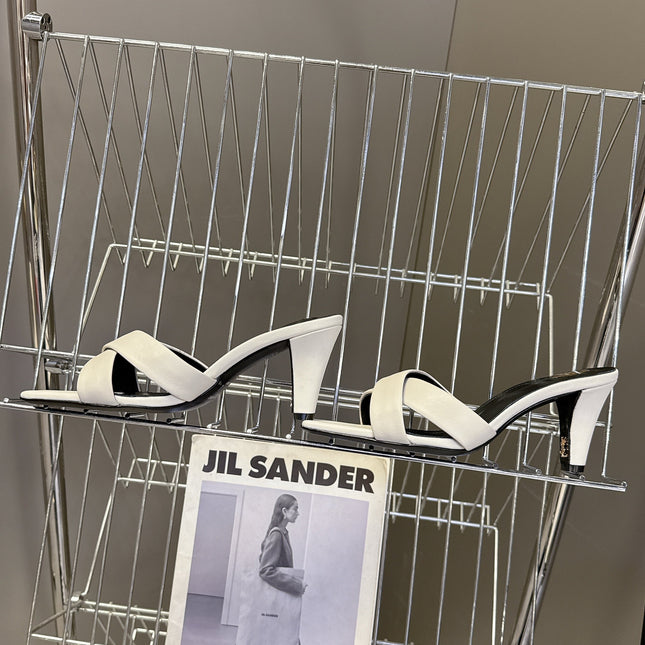 YSL 25S JILL MULES 75MM IN WHITE SMOOTH CALFSKIN